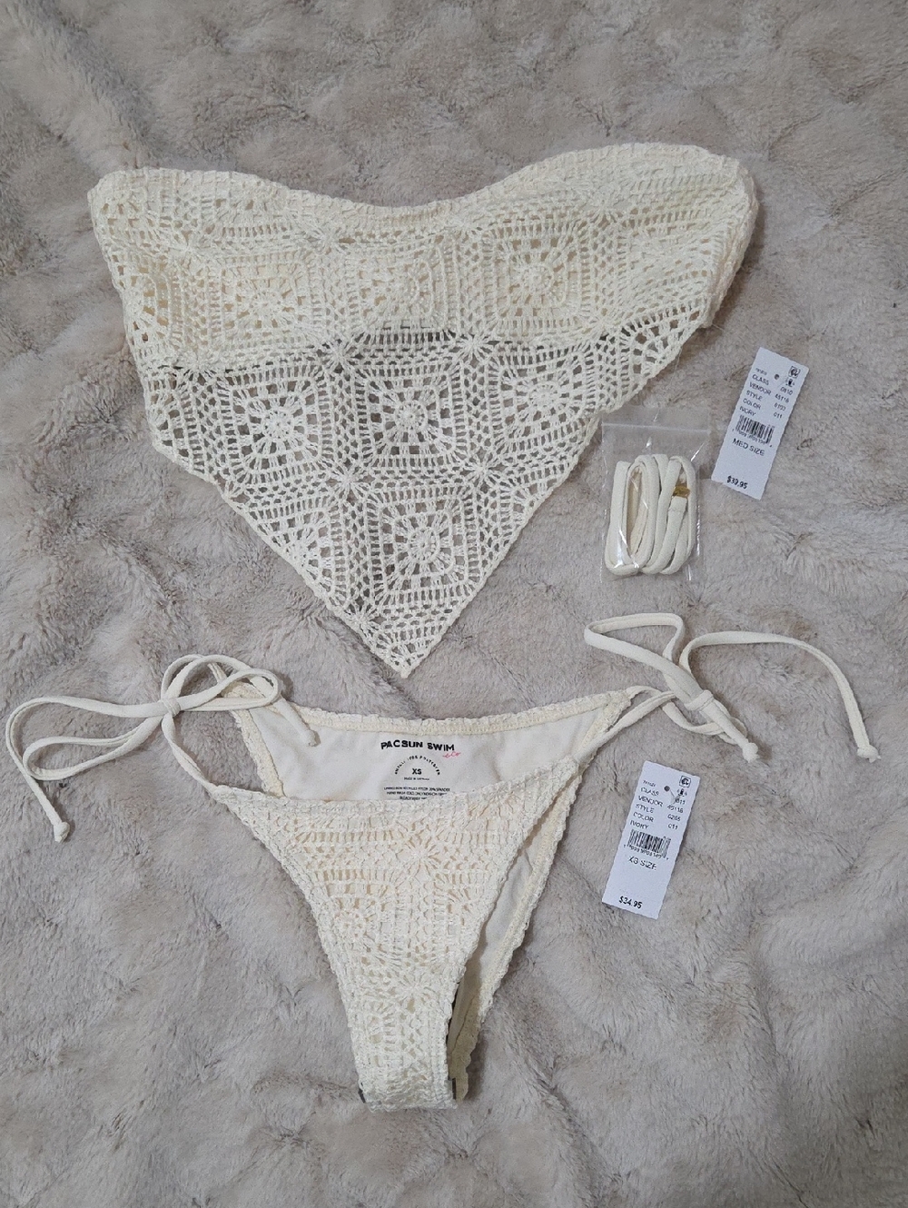 PacSun Cream Crochet Tie Bikini Set